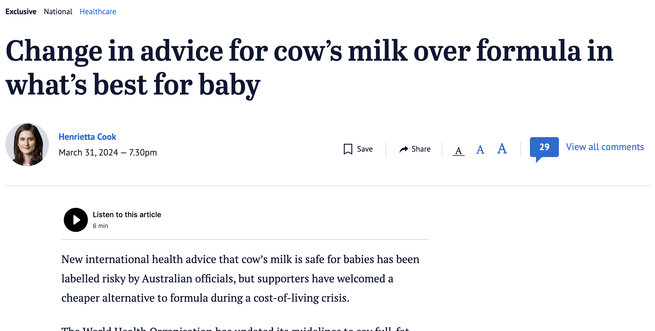 Nicole Bando quoted in this Age Article about Cow's Milk - Dietitian and Lactation Consultant